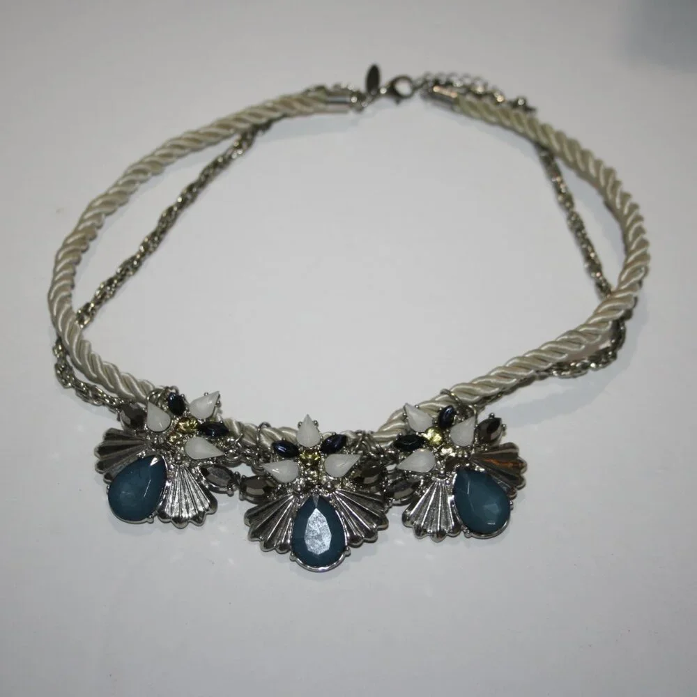 💎 Silver Cord & Rhinestone Statement Necklace · NY&C Glam